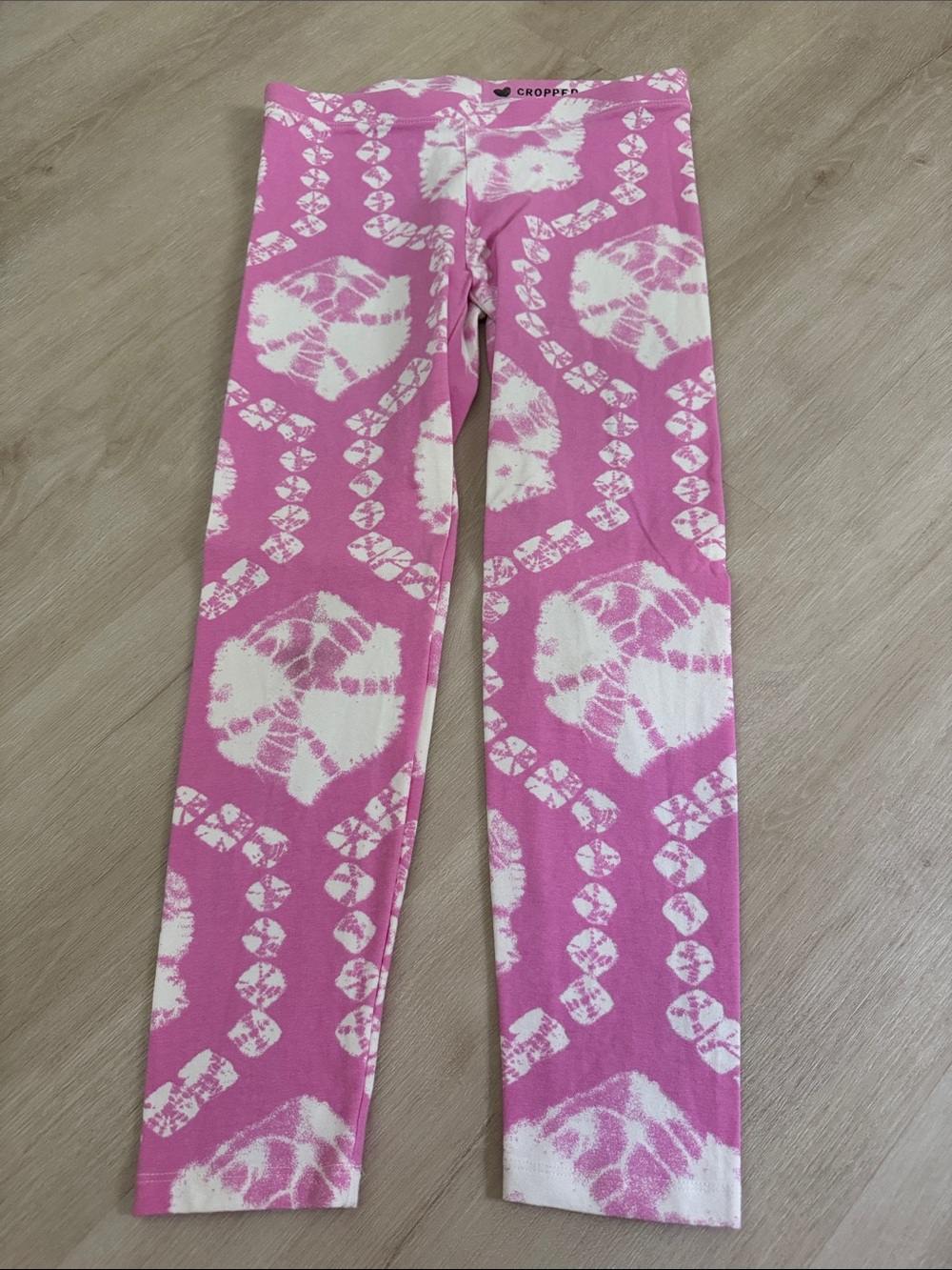 Crewcuts Cropped Pink and White Tie-Dye Leggings